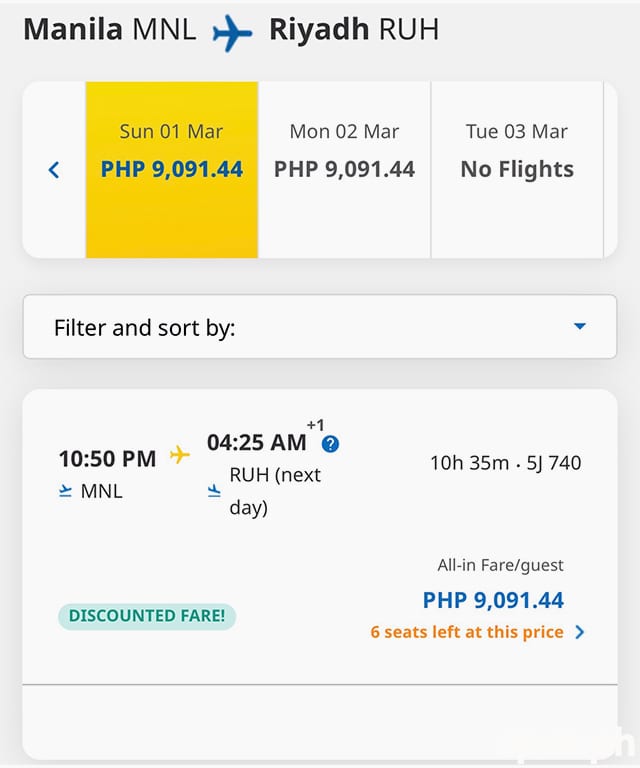Manila to Riyadh flights